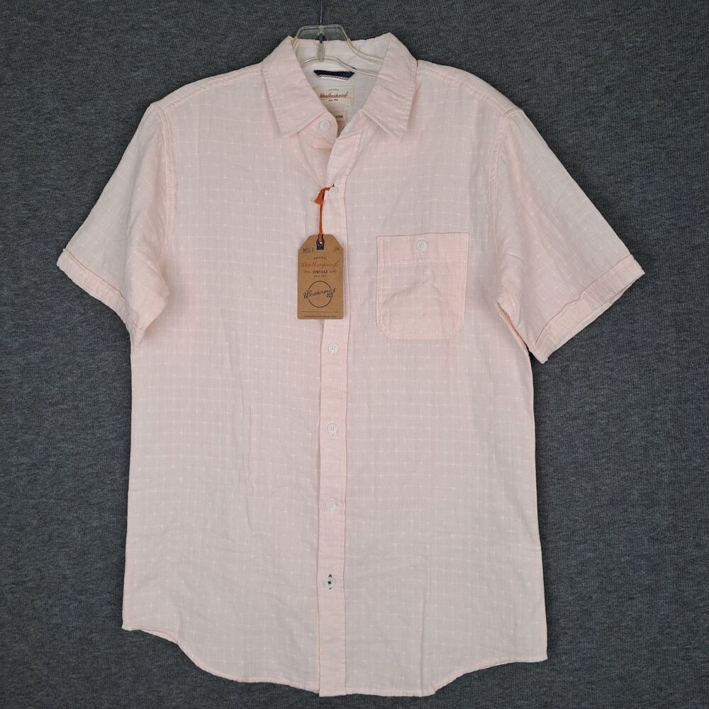 WEATHERPROOF VINTAGE Men's Small Pink Double Layer Short Sleeve Button Up Shirt